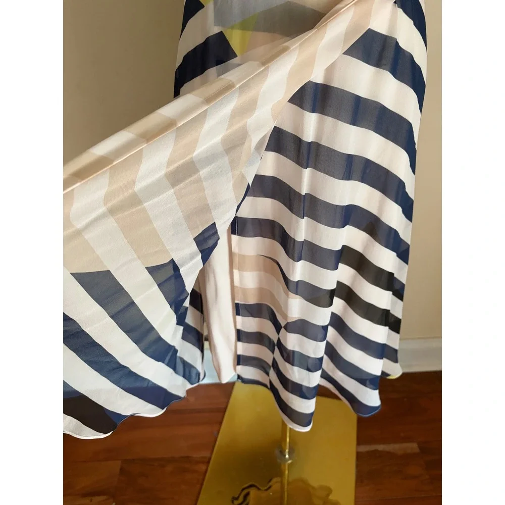 Diane von Furstenberg DVF Silk Striped Wrap Dress Navy Pink Sleeveless Size 2